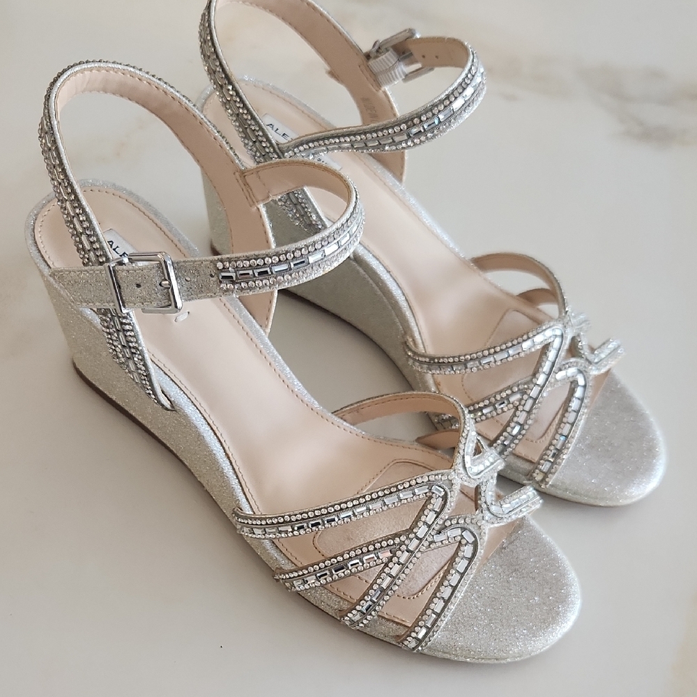 Alex Marie Glittering Silver Wedge Sandals